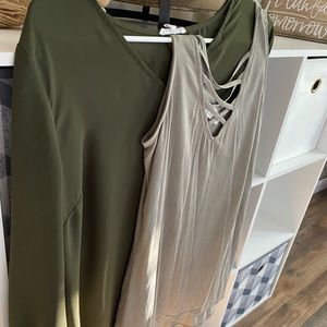 Tank top and sheer blouse.